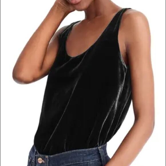 J. Crew NWT Petite Black V-Neck Velvet Tank Top Size 4P - Picture 1 of 7